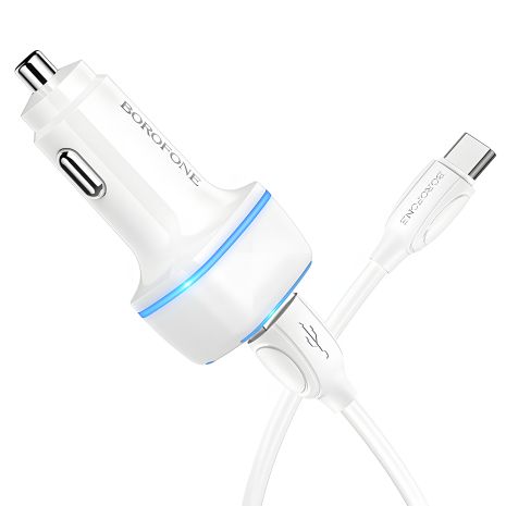 Авто Зарядка Borofone BZ14 Type-C 2USB 2.4A White