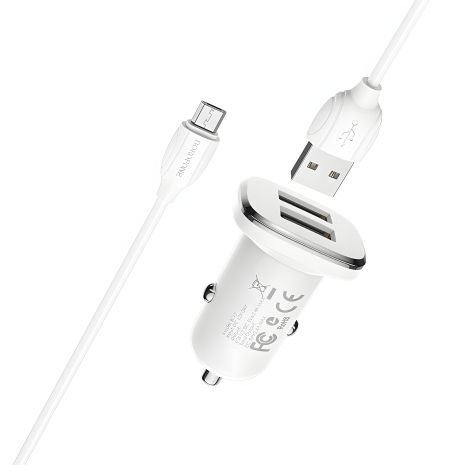 Біле Автомобільне ЗУ Borofone BZ12 2.4A Micro 2 USB