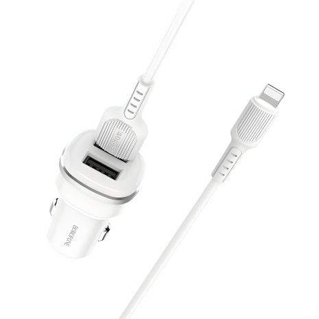 Біле Автомобільне ЗУ Borofone BZ12 2.4A Lightning 2 USB