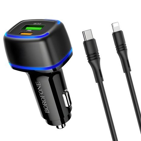 Автомобільне ЗУ Borofone BZ14A PD20W+QC3.0 3A Type-C to Lightning Black