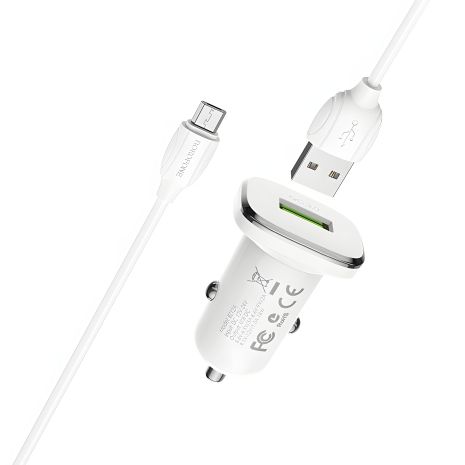 Авто ЗУ Borofone BZ12A QC 3.0 Micro White