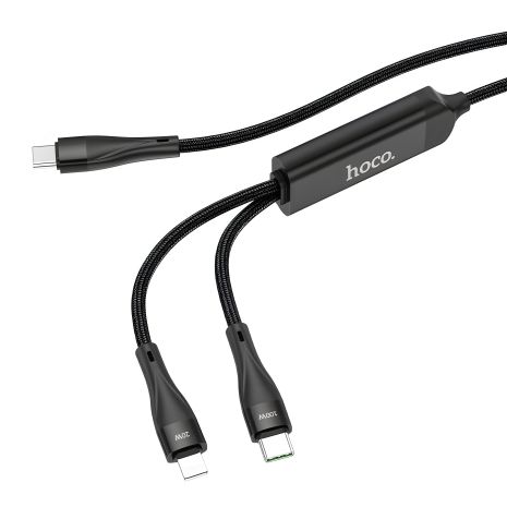 USB кабель Hoco U102 Super 100W 2 in1 Type-C to Type-C+Lightning Чорний