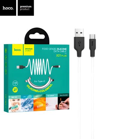 Кабель Plus USB Hoco X21 Silicone Type-C 2m Чёрно-Белый