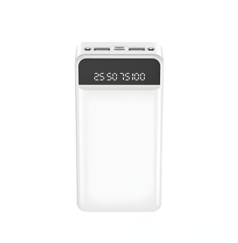 Повербанк XO PR163 + 3 Cable (20000mAh/Out: 2xUSB-A, Type-C 5V/2A/In: micro-USB, Type-C 5V/2A) з LED Дисплеєм та ліхтариком, Білий