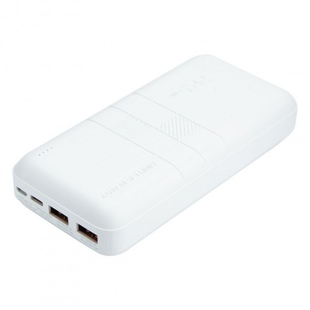 Повербанк XO PR188 (20000mAh/Out: 2USB-A 22.5W QC3.0, Type-C PD 20W/In: micro-USB, Type-C 18W) з LED індикатором, Білий Повербанк XO PR188 (20000mAh/Out: 2USB-A 22.5W QC3.0, Type-C PD 20W/In: micro-USB, Type-C 18W) з LED індикатором, Білий