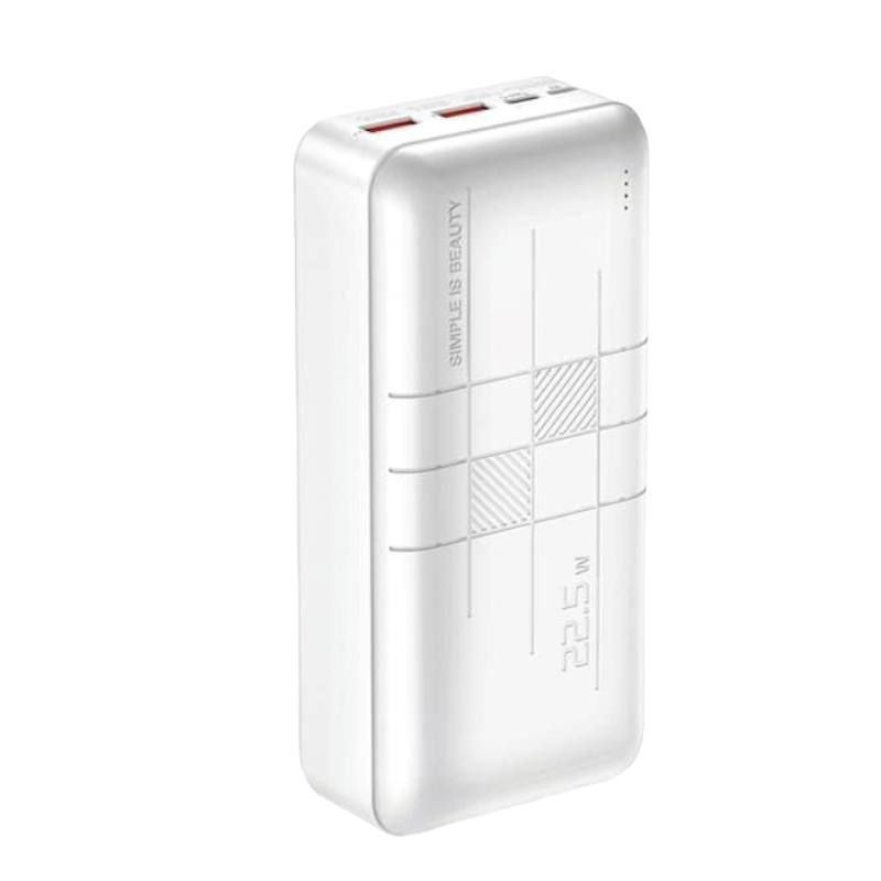 Повербанк XO PR189 (30000mAh 2USB 22.5W QC3.0, Type-C PD 20W/In: micro-USB, Type-C 18W) з LED індикатором, White Повербанк XO PR189 (30000mAh 2USB 22.5W QC3.0, Type-C PD 20W/In: micro-USB, Type-C 18W) з LED індикатором, White
