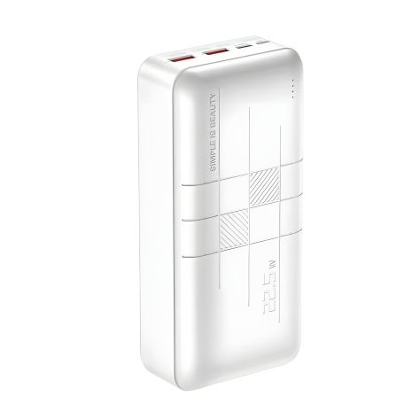 Повербанк XO PR189 (30000mAh/Out: 2USB-A 22.5W QC3.0, Type-C PD 20W/In: micro-USB, Type-C 18W) з LED індикатором, Білий