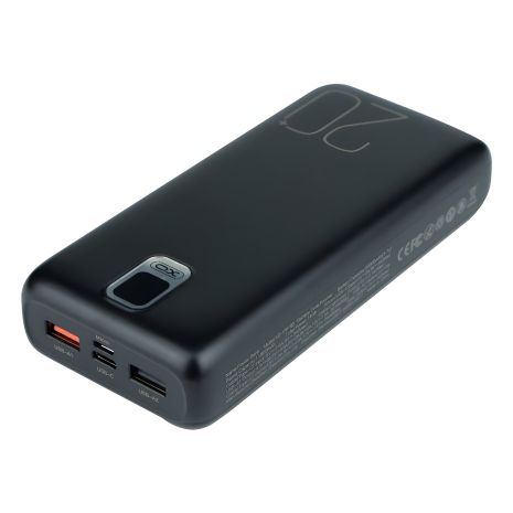 Повербанк XO PR185 + 2 Cable (20000mAh/Out: 2USB-A 22.5W QC3.0, Lightning, Type-C PD 20W/In: micro-USB, Type-C 18W) з LED Дисплеєм, Чорний