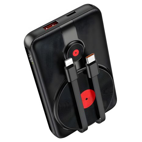 MagSafe Повербанк Hoco J92 Бездротовий Зарядний (10000 mAh / Out: USB 22.5W, Cable-Type-C 20W, Cable-Lightning / In: Type-C, Cable-Type-C 18w) з Дисплеєм, Чорний