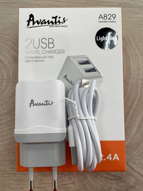 Зарядка Avantis A829 2USB Lightning білого кольору Зарядка Avantis A829 2USB Lightning білого кольору
