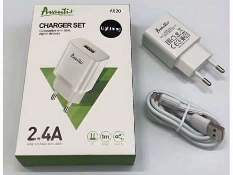 Компактний зарядний пристрій Avantis A820 1USB Lightning, Білий
