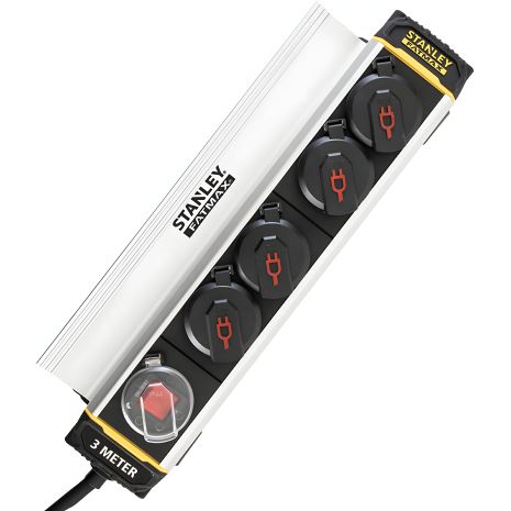 Сетевой фильтр Stanley Fatmax 3 м, 3x1.5мм2, 4 розетки с крышками, IP44, алюминий