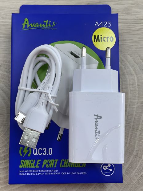 Автомобільний зарядний пристрій Avantis A425 QC3.0 1USB Micro, Білий