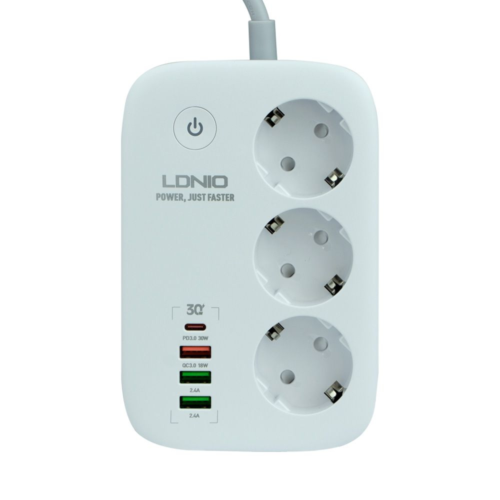 Подовжувач мережі LDNIO SEW3452 | 3USB/1Type-C, 3Sockets. QC/PD, 30W/10A, 2м EU Plug| WiFi White Подовжувач мережі LDNIO SEW3452 | 3USB/1Type-C, 3Sockets. QC/PD, 30W/10A, 2м EU Plug| WiFi White