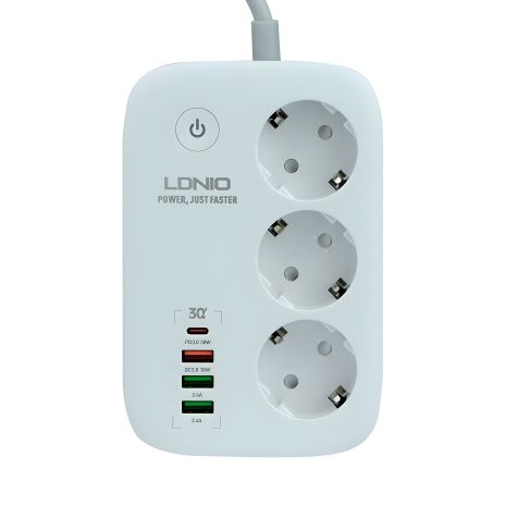 Мережевий подовжувач LDNIO SEW3452 3 ports / PD / 3USB / 1 QC 3.0 / 1 Type-C / WiFi Білий, 3 м
