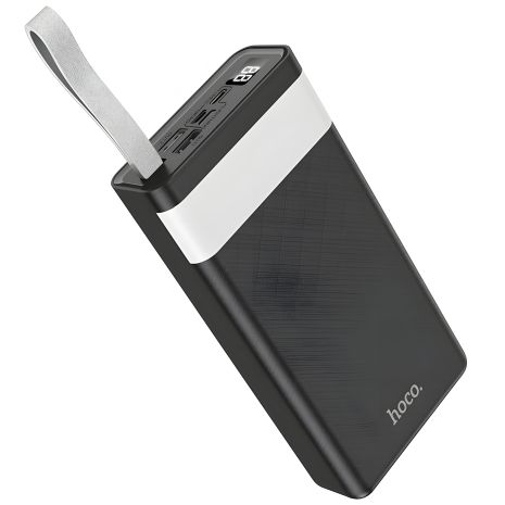 Hoco J73 Powerful Повербанк (30000mAh / Out: 2xUSB / In: Lightning, micro-USB, Type-C 5V/2A) з LED дисплеєм та ліхтарем, Чорний