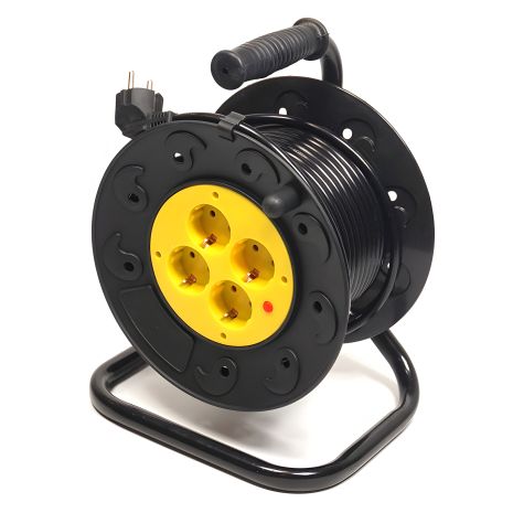 Котушковий подовжувач 15 м, 3x1.5мм2, 10А, 4 розетки PowerPlant (JY-2002/15) Black