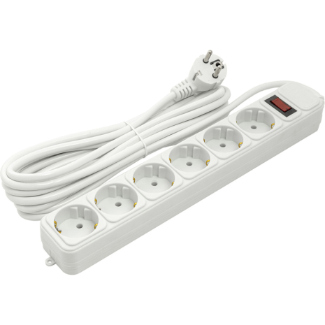 Мережевий фільтр PowerPlant 5 м, 3x1.5мм2, 10А, 6 розеток, євростандарт (JY-1057/5), White Мережевий фільтр PowerPlant 5 м, 3x1.5мм2, 10А, 6 розеток, євростандарт (JY-1057/5), White