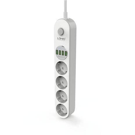Подовжувач Мережевий LDNIO SE4432 | 2500W, 10A, 2.0m, 4usb, 3.4A | білий