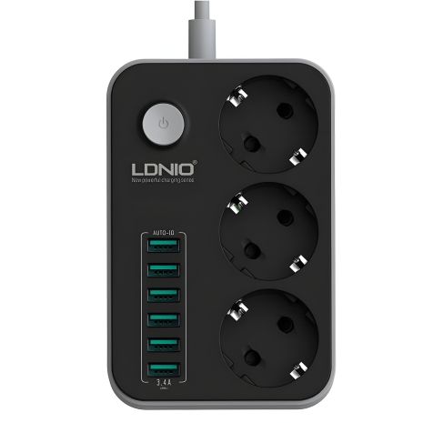 Подовжувач Мережевий LDNIO SE3631 6USB 3.4A чорний