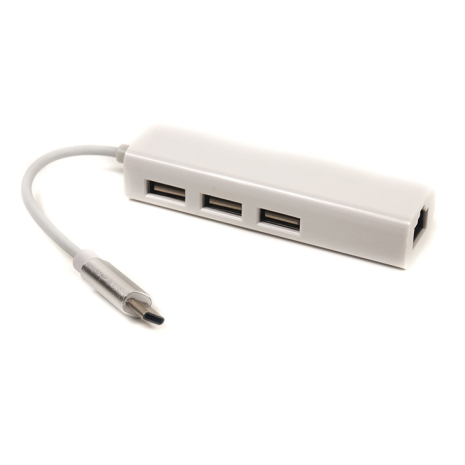 Перехідник PowerPlant USB 3.1 Type-C на 3 порти USB 2.0 та Ethernet