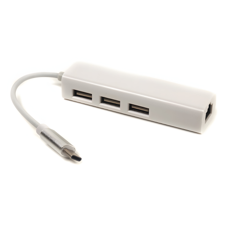 PowerPlant Переходник USB 3.1 Type-C - 3 порта USB 2.0 + Ethernet
