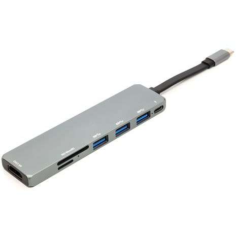 Многофункциональный переходник PowerPlant USB 3.1 Type-C - USB Hub, HDMI, Card Reader (SD, micro SD)