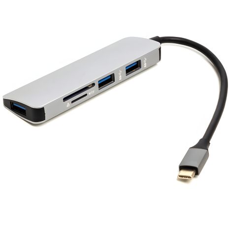 Мульти-переходник PowerPlant USB Type-C - 3 порта USB 3.0 + TF/SD Card Reader