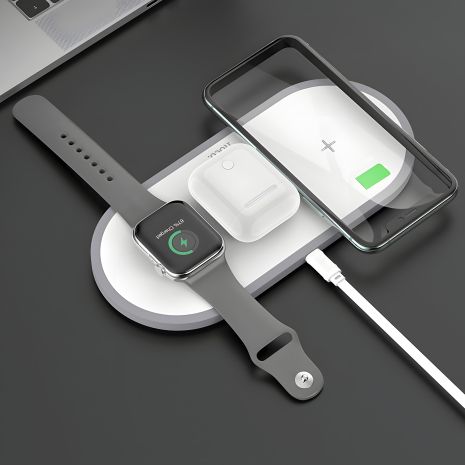 Бездротовий Зарядний Пристрій Hoco CW24 15W 3 in 1 Fast Charger Білий