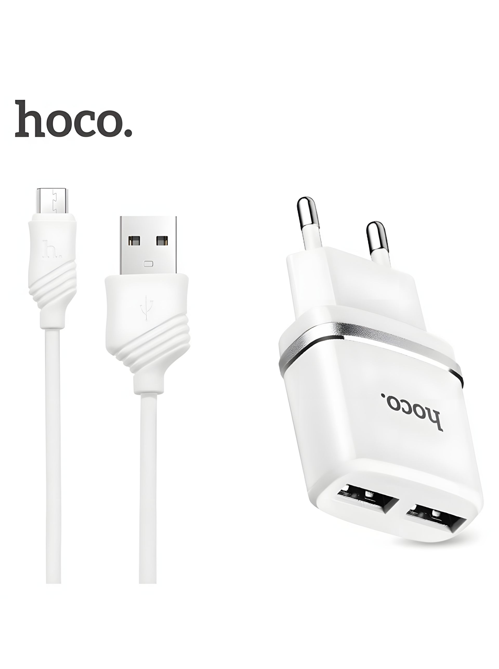 Зарядка Hoco C12 2USB White + Кабель MicroUSB (2.4A) Зарядка Hoco C12 2USB White + Кабель MicroUSB (2.4A)