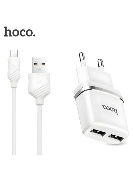 Hoco C12 зарядное устройство 2USB + кабель MicroUSB (2.4A), белое Hoco C12 зарядное устройство 2USB + кабель MicroUSB (2.4A), белое