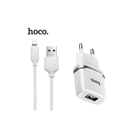 Зарядний пристрій Hoco C11 1USB + iPhone Lightning USB Cable (1A), білий