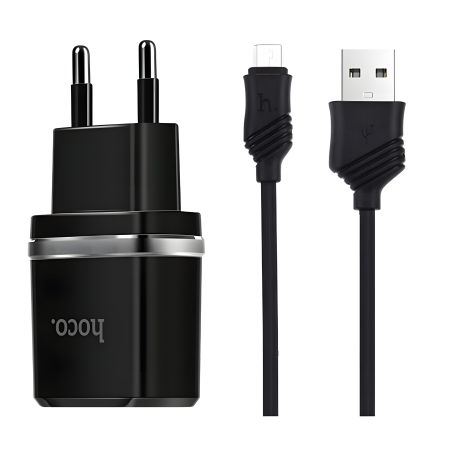 Зарядний пристрій Hoco C12 2USB 2.4A + Micro Cable, чорний
