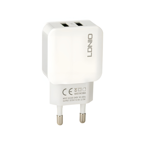 Білий зарядний пристрій LDNIO 2.4A 2USB (DL-A2202)