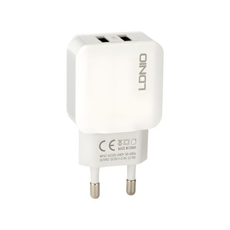 Білий зарядний пристрій LDNIO 2.4A 2USB (DL-A2202)