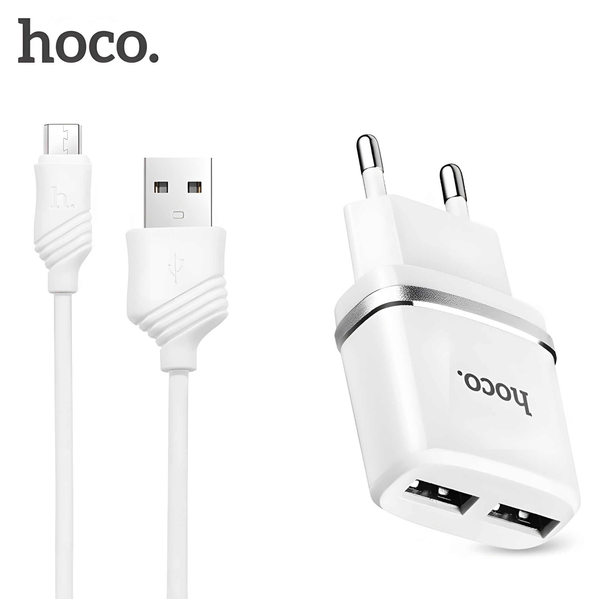 Hoco C12 зарядное устройство 2USB + кабель iPhone Lightning (2.4A), белое Hoco C12 зарядное устройство 2USB + кабель iPhone Lightning (2.4A), белое