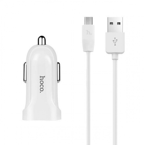 Автомобільне ЗУ Hoco Z2 White + USB Cable MicroUSB (1.5A)