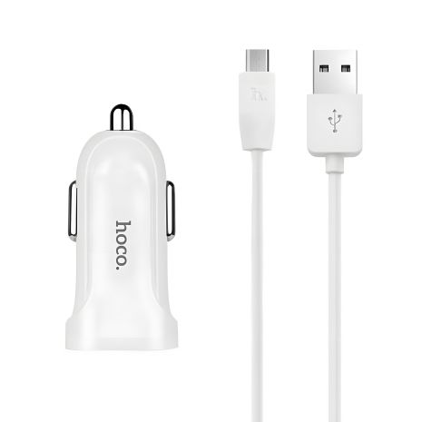 Car Charger Hoco Z2 White + USB Cable MicroUSB (1.5A)