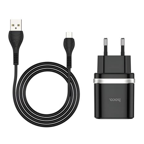 Hoco C12Q QC 3.0 18W зарядное устройство + кабель Micro, черное