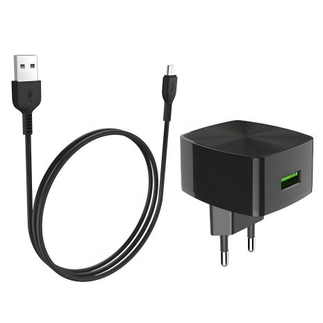 Зарядний пристрій Hoco C70A Cutting-Edge QC3.0 3A 18W Black + Cable Micro