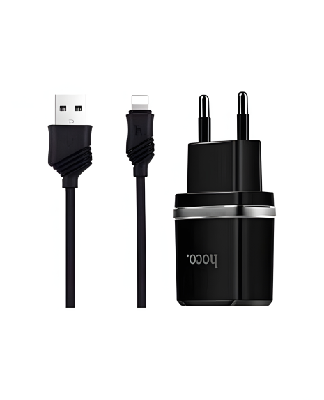 Hoco C12 зарядное устройство 2USB 2.4A + кабель iPhone Lightning, черное
