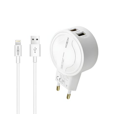 Зарядное устройство Moxom MX-HC04 2.4A 2USB + Cable Lightning White