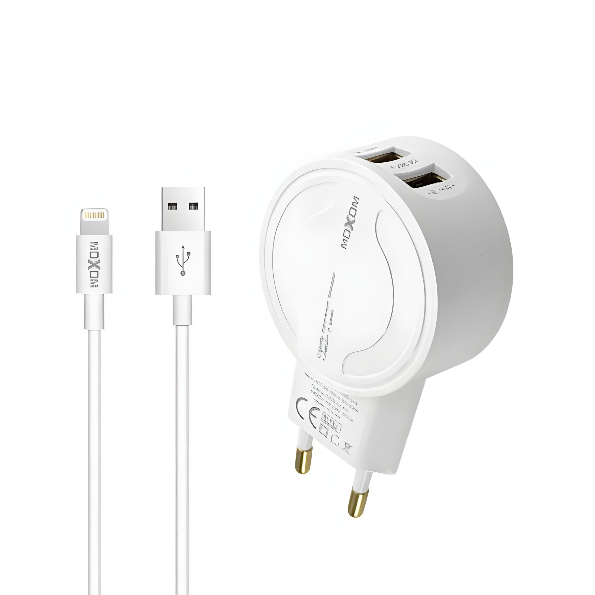 Зарядное устройство Moxom MX-HC04 2.4A 2USB + Cable Lightning White Зарядное устройство Moxom MX-HC04 2.4A 2USB + Cable Lightning White