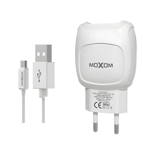 Зарядний пристрій Moxom KH-69 2.1A 2USB + Cable microUSB White Зарядний пристрій Moxom KH-69 2.1A 2USB + Cable microUSB White