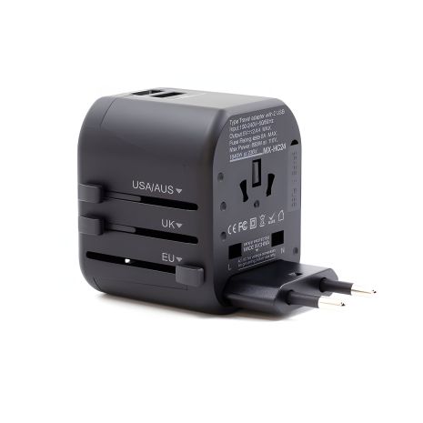 Зарядний пристрій MOXOM HC24 з перемиканням EU/USA/UK + 2USB/2.4A Black Зарядний пристрій MOXOM HC24 з перемиканням EU/USA/UK + 2USB/2.4A Black