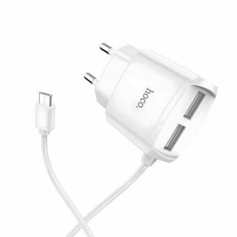 Зарядка Hoco C59A Mega joy (2USB/2.4A) + Micro кабель білий