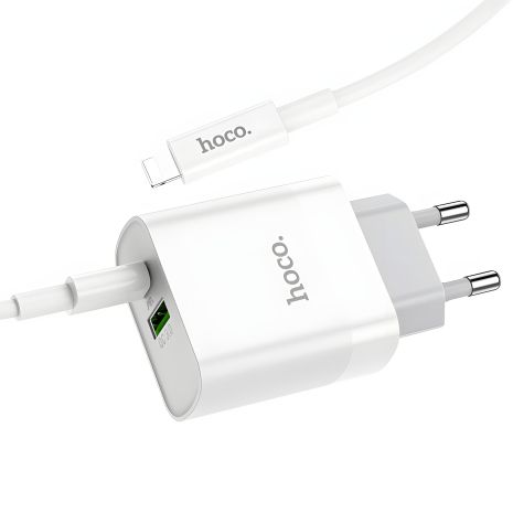 Зарядное устройство Hoco C80A 20W PD + QC3.0 Type-C to Lightning White Зарядное устройство Hoco C80A 20W PD + QC3.0 Type-C to Lightning White