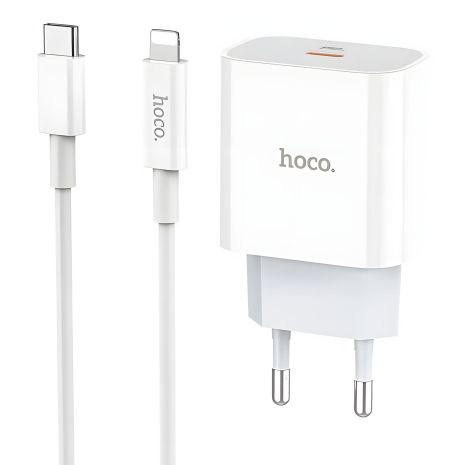 Hoco C76A Plus мережевий зарядний пристрій, PD, 20W, кабель Type-C to Lightning, 3A, White Hoco C76A Plus мережевий зарядний пристрій, PD, 20W, кабель Type-C to Lightning, 3A, White