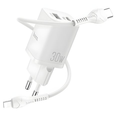Зарядний пристрій Hoco N13 PD30W+QC3.0 Type-C To Lightning White