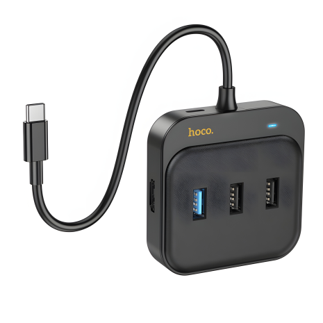 HOCO HB38 USB-хаб/мультиадаптер Type-C (Type-C to USB3.0+USB2.0*2+HDMI 4K+PD 100W+SD+TF) Черный